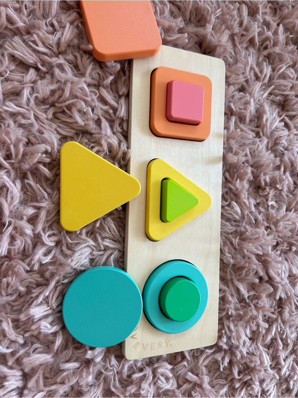 Stacking Shape Puzzle Board in Yellow, Green, Teal, Pink & Orange